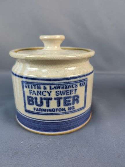Three Advertising Crock Containers: Butter and Cheese