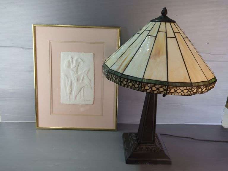 Stained Glass Style Lamp and Framed Art