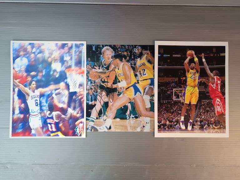 Autographed NBA Legends Photos Of Kobe Bryant, Larry Bird, Julius Erving