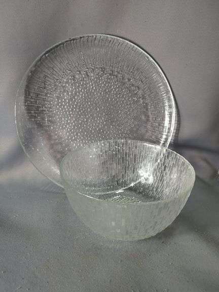 Iittala Finland "Ultima Thule" Textured Glass 9.5" Serving Bowl and 13.75" Platter