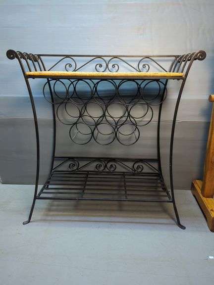 Wrought Iron Wine Rack with Woven Top