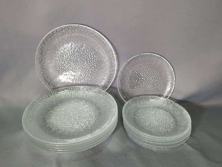Iittala Finland "Ultima Thule" Textured Glass Dinner And Salad Plates, Qty 12
