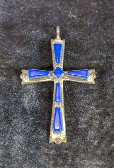 E. Kaskalla Sterling Silver Cross Pendant With Natural Blue Stone