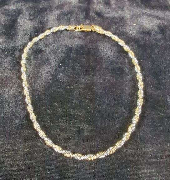 Ladies 14k 2-Toned Twisted Rope Anklet, 10", Marked Italy