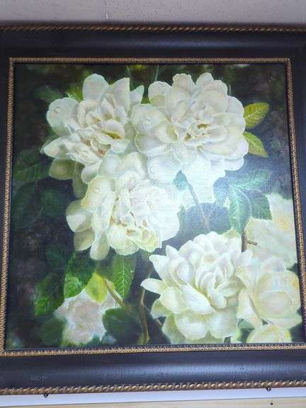 Framed White Flower Oil Painting on Canvas