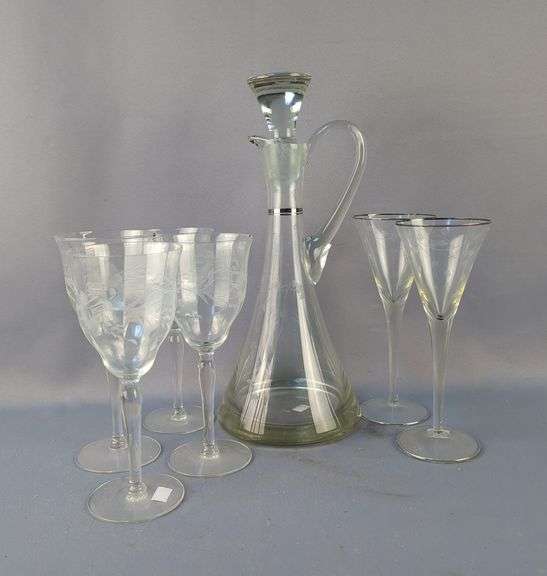 Glass Decanter and Wine Glass Set