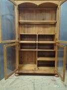 Pine Wooden Display Cabinet With Glass Doors And Shelves