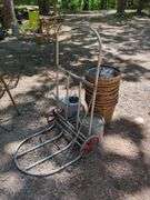 Rolling Utility Cart with Watering Can, Woven Flower Pots, And More