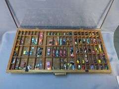 Collection of Miniature Vehicles in Printers Drawer Display Case