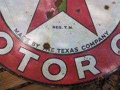 Texaco Motor Oil Gasoline Double Sided Porcelain Sign, 42"