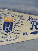 Bruce Chen Autographed Baseball, 1979 Kansas City Royals Stamped Signature Pennant, And Stamped Autograph Baseball