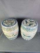 Hand Painted Oriental Ceramic Garden Stools with Floral Design