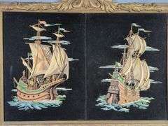 Framed Velvet Paint-By-Number Sailing Ship Pictures