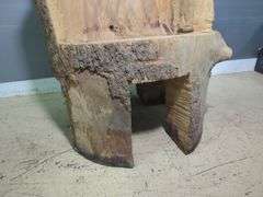 Hand-Carved Wood Log Chair With Face Detail