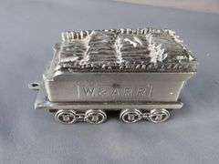 Pewter Train Set Bank: Locomotive, Coal Car, and Two Additional Cars