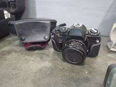 Camera Equipment Including VHS Movie Camera, Super 8, Minolta, Velbon Tripod, And Lighting