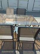 Outdoor Patio Set with 6 Chairs and Glass Top Table