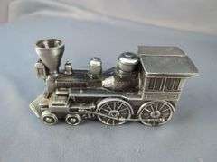 Pewter Train Set Bank: Locomotive, Coal Car, and Two Additional Cars