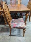 Wood Dining Table With 6 Chairs, Upholstered Seats