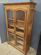 Pine Wooden Display Cabinet With Glass Doors And Shelves