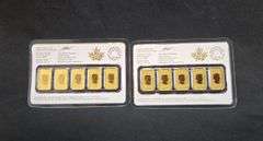 2016 Royal Canadian Mint 1/10 oz Gold Legal Tender $25 5-Bar Set, .9999 Fine Gold, Qty 2