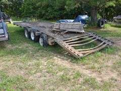Tri-Axle Flatbed Trailer with Loading Ramps, No Title, THURSDAY Pick Up