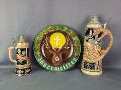 German Beer Steins and Jagermeister Wall Plate Collection
