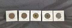 Foreign 19th Century Coin Collection Including 1861 Great Britain Victoria Half Pennies, Qty 2, 1854 France Napoleon III 10 Centimes Coin, 1700 China Qianlong Tonbao Coin, and 1889 Vietnam 10 Van Coin