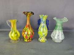 Hand Blown Art Glass Vases, Qty 4