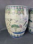 Hand Painted Oriental Ceramic Garden Stools with Floral Design