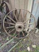 Farm Wagon Wheel With Wooden Spokes, Approx 32"
