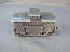 Pewter Train Set Bank: Locomotive, Coal Car, and Two Additional Cars