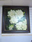 Framed White Flower Oil Painting on Canvas
