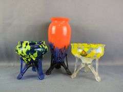 Czech Legged Art Glass Vases, Qty 3