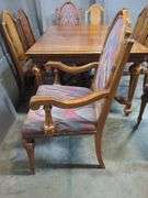 Wood Dining Table With 6 Chairs, Upholstered Seats