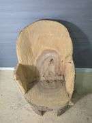 Hand-Carved Wood Log Chair With Face Detail