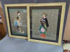 Framed Japanese Geisha Prints, Qty 2, 22" x 19"