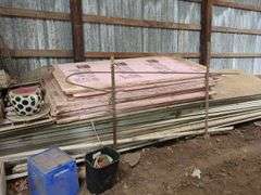 Surplus Building Materials, Insulation Boards, Vintage Jars, and Metal Storage Box