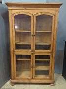 Pine Wooden Display Cabinet With Glass Doors And Shelves