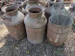 Metal Milk Cans, Various Sizes and Barrel Basket, THURSDAY Pick Up