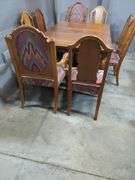 Wood Dining Table With 6 Chairs, Upholstered Seats