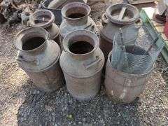 Metal Milk Cans, Various Sizes and Barrel Basket, THURSDAY Pick Up