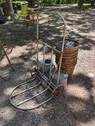 Rolling Utility Cart with Watering Can, Woven Flower Pots, And More