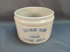 Saginaw Dairy Cream Cottage Cheese Stoneware Crocks