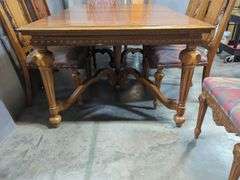 Wood Dining Table With 6 Chairs, Upholstered Seats