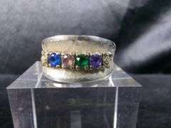 10K Gold Ring with Multi-Color Stones - Size 7