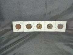 Foreign 19th Century Coin Collection Including 1861 Great Britain Victoria Half Pennies, Qty 2, 1854 France Napoleon III 10 Centimes Coin, 1700 China Qianlong Tonbao Coin, and 1889 Vietnam 10 Van Coin