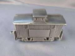 Pewter Train Set Bank: Locomotive, Coal Car, and Two Additional Cars