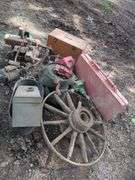 Wooden Wagon Wheel, Tools, Engine Parts and More, Contents Of Pallet, THURSDAY Pick Up