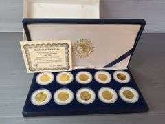 The Morgan Mint Statehood Quarter Dollars 24 Kt Gold Plated Edition Coins From 1999-2000, Vatican Coin Set, And $5 Bermuda Note